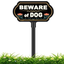 Beware of Dog Sign with Stake, 10x5 Inch Aluminum UV Printed Sign with Protec...