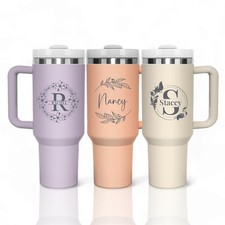 40 OZ Stainless Steel Tumbler and Travel Coffee Mug with Handle - Lid and Straw