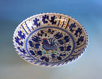 Vintage Orvieto Deruta Keramik Schale Schüssel Bowl Hahn Rooster blau (F025-1321