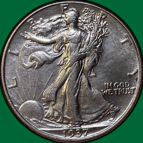 1937 Walking Liberty Half Dollar Almost Uncirculated AU Coin, Cleaned #35559