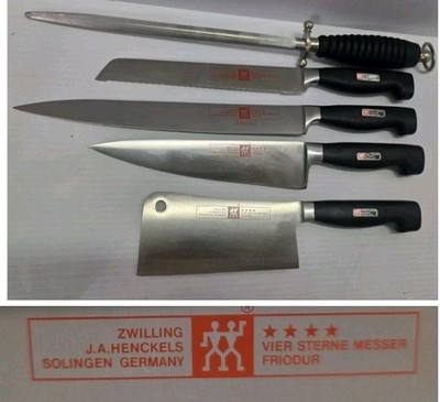 Set Of 5 Zwilling J.A. Henckels Cleaver, Knifes 8'' 10'' Bread, Rod Germany Mint 