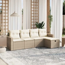 Garden Sofa Set Beige Poly Rattan Large Modular Garden Sofa Set