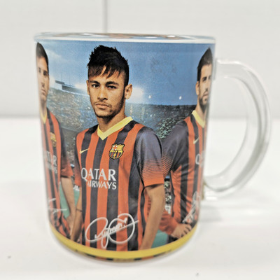 RARE 2013-14 FC BARCELONA COFFEE MUG MESSI NEYMAR XAVI PIQUE SIGNED STYLE L