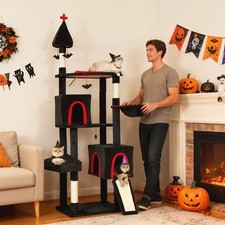 Gothic Cat Tree Tower Multi-Level Castle with Coffin Bed Scratching Posts