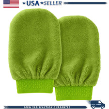 Microfiber Cleaning Mitts Pack 2 Green Dusting Cars Windows Furniture Microfiber Cleaning Mitts Pack 2 Green Dusting Cars Windows Furniture