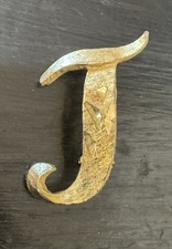 Vintage Mamselle Initial-Letter T Brooch-Pin-Brushed Yellow Gold Tone-1"