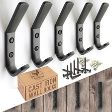 Cast Iron Coat Hook (5 Pack) Heavy Duty Modern Farmhouse Entry Wall Hooks for