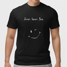 Jesus Loves You Shirt Minimalist Christian Faith Smiley Tee Unisex 100% Cotton