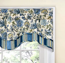 Waverly Navarra-Porcelain Scallop Window Valance 52X16" Chinoiserie Blue Floral