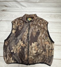 Vtg Cabelas Outdoor Gear USA Made Camouflage Vest Full Zip Camo 2XL Fleece Hunt
