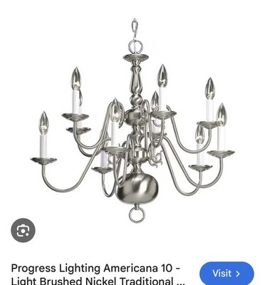 Progress Lighting P4358-09 Americana 10-Light Brushed Nickel Chandelier 26''