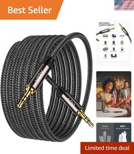 30 Ft Braided Aux Cable, 3.5mm Male to Male, Copper Shell, Hi-Fi Sound Stereo