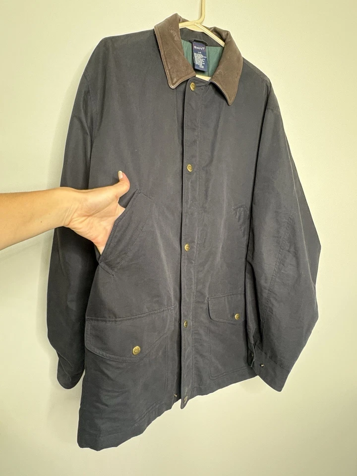 Vntg 80 Gant The Slugger Jacket Navy with Leather Collar Size Large Made In USA - Image 3 of 4