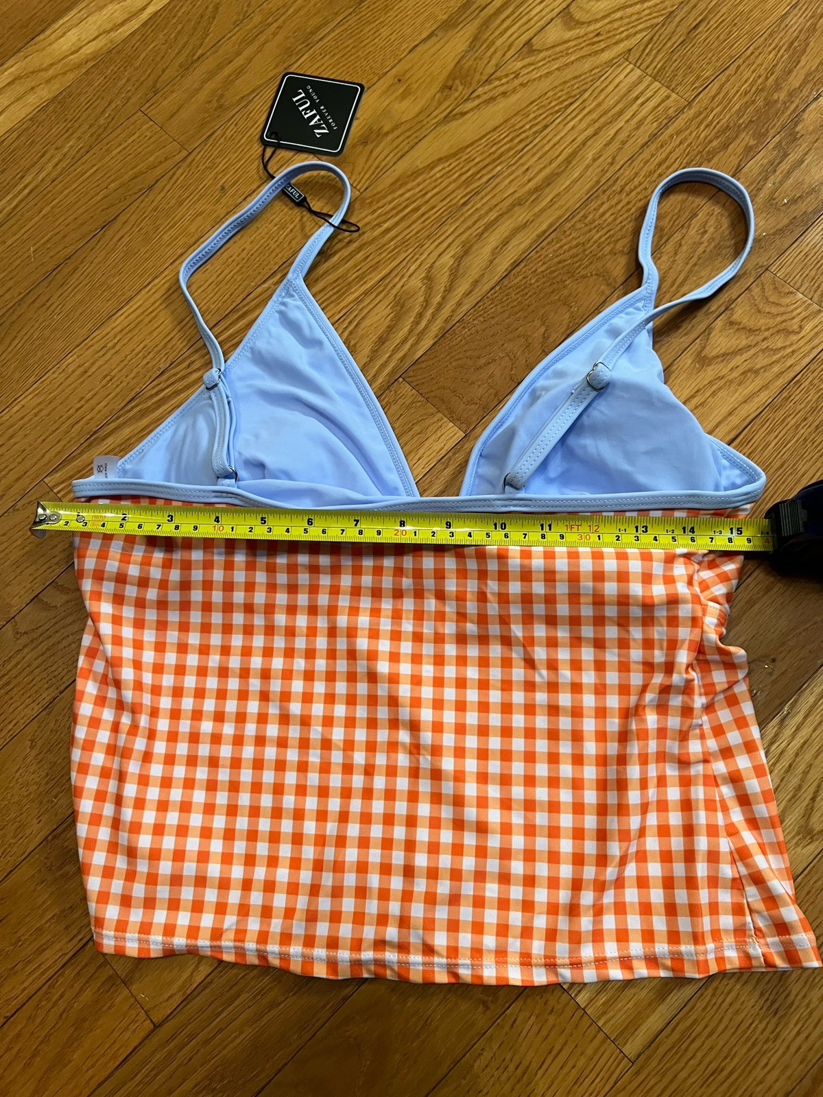 Zaful Orange Gingham One Piece Swimsuit Women Size M Adjustable Straps Retro