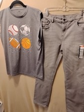 Boys Gray Jeans Adjustable Waist size 16 Husky New w Tags  Top XL In GUC