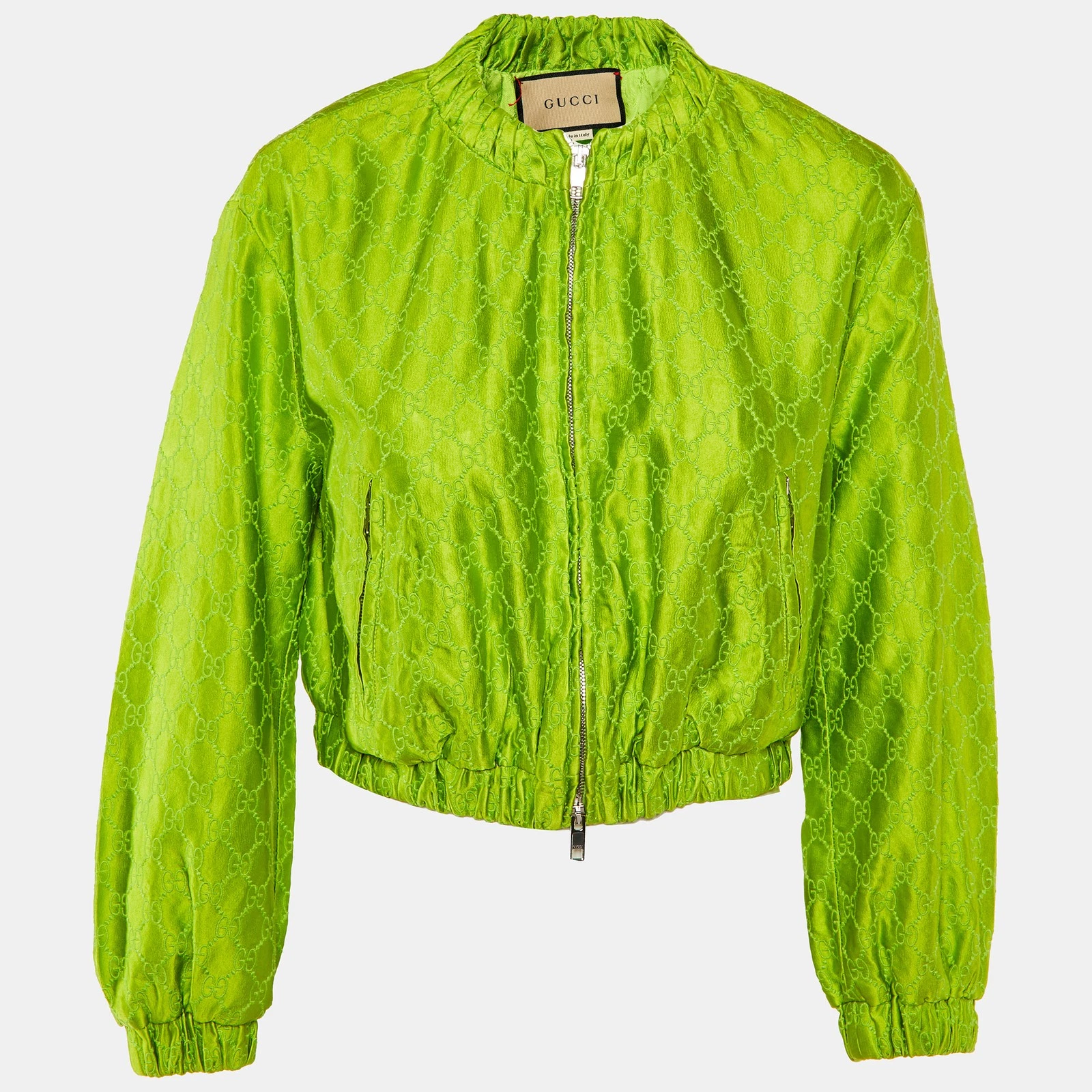 Veste zippée Gucci verte GG Supreme broderie soie S
