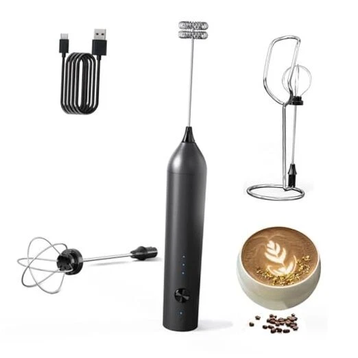 Rechargeable Milk Frother Wand with Stand-Electric Whisk 3 Speed