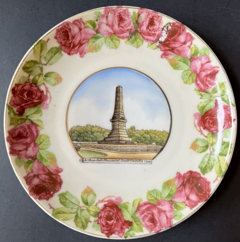 Vintage Antique Souvenir Porcelain Plate Nathan Hale Monument S Coventry CT Rose