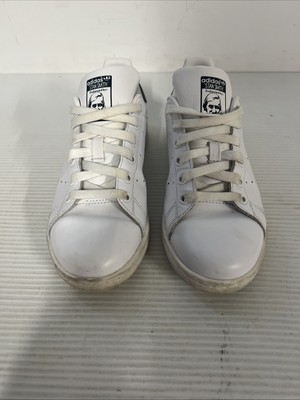 Adidas Stan Smith White Grain Navy Blue Trim Classic Trainers Good Condition