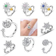 Spinner Fidget Anxiety Open Women Band Adjustable Size Flower Bee Heart Ring R71