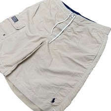 Polo Ralph Lauren Swim Trunks Mens Small Khaki Tan Nylon Board Shorts Cargo 9"