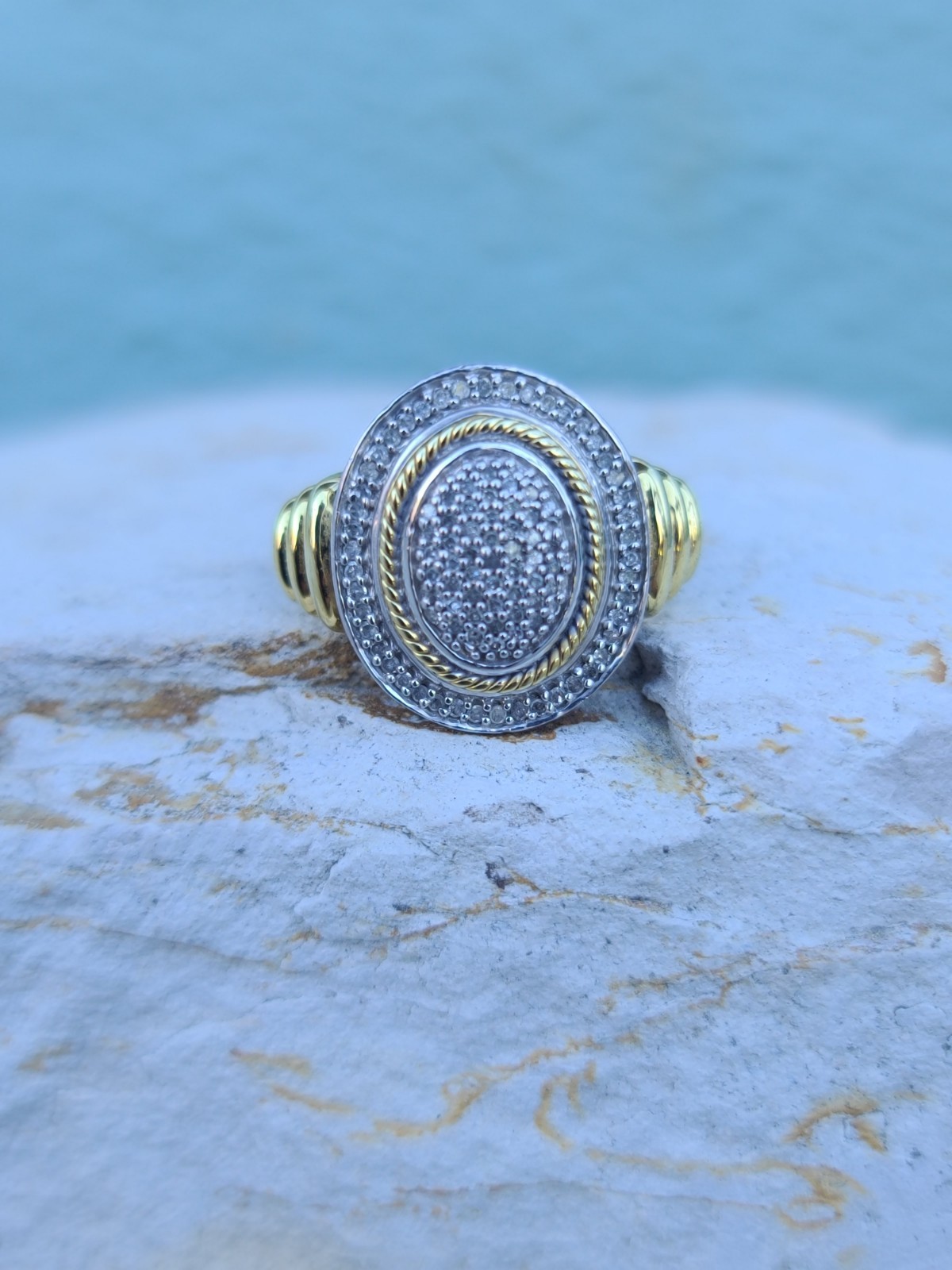 Sterling 925 Solid Silver Diamond Pave Cocktail R… - image 2