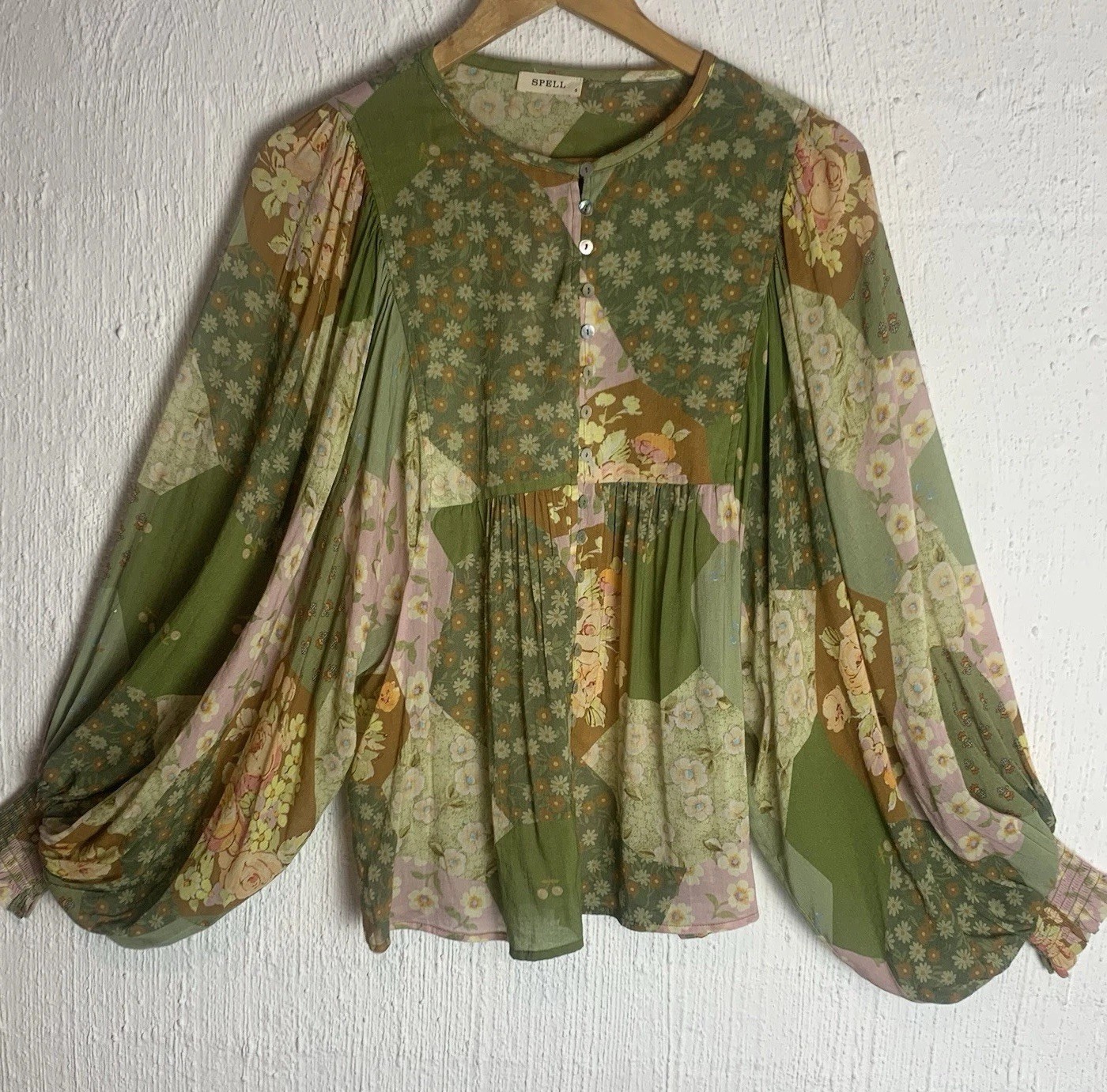 Spell Patchwork Freda Blouse Size Small Balloon S… - image 3