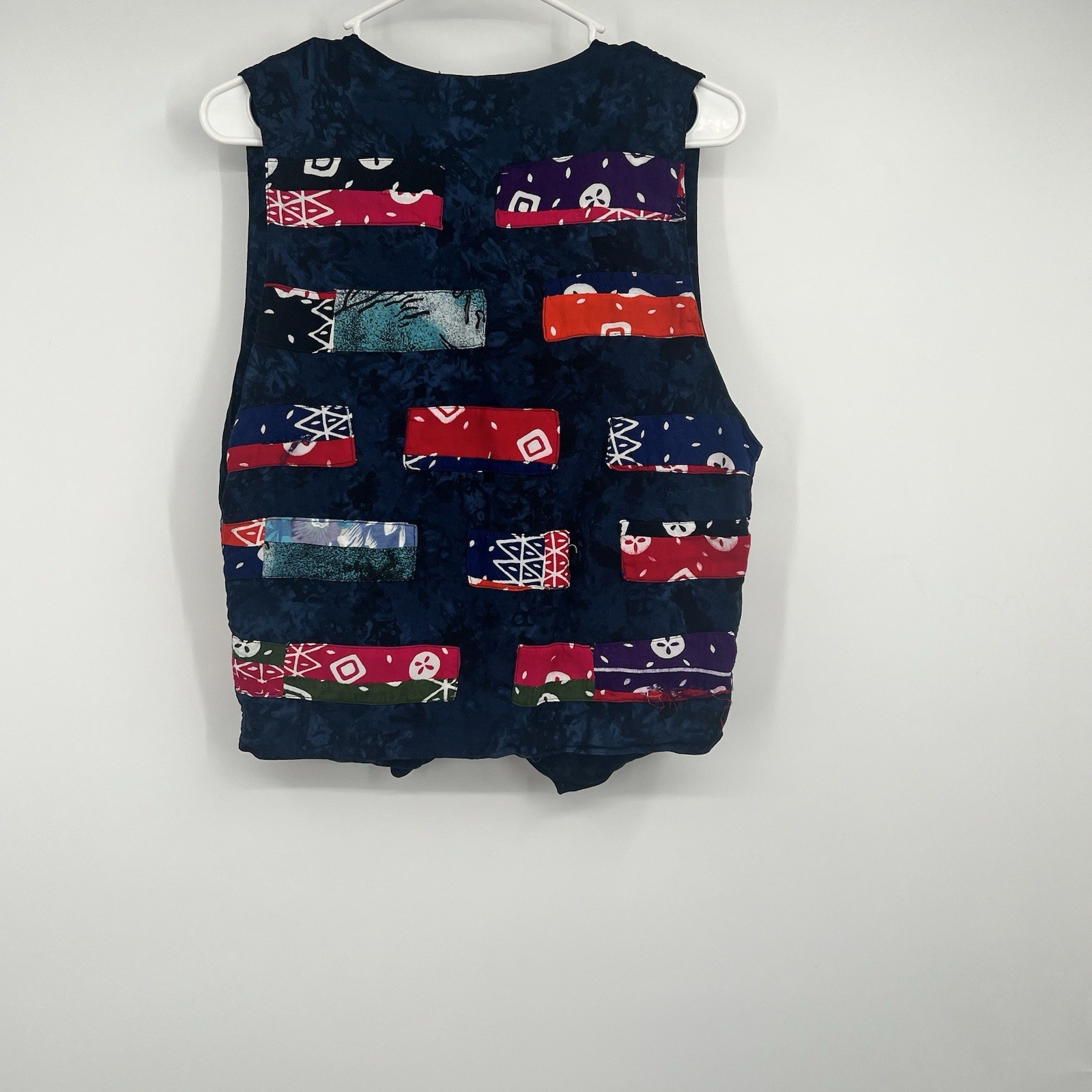 THEO Multi Color Patchwork 4 Button Vest VTG Art … - image 4