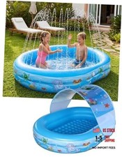Inflatable Kiddie Pool with Canopy and Sprinkler 65"x46" Kids Swimming Pool