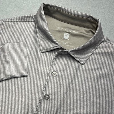 New Hickey Freeman Golf Polo Shirt Mens M/M Gray Stripe Long SleevePerformance