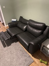 Black Leather Electric Recliner Sofa 3-Seater With Charging Ports