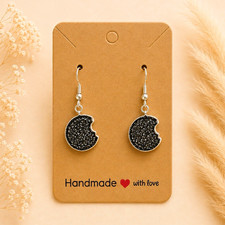 Handcrafted Hook Dangle/Drop Earrings Silver Tone cookies and cream