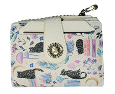 Cute Cat Floral Print Compact Bifold Wallet Snap Zip Coin Pocket RFID New