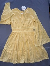 Lost + Wander Yellow V-neck Flared Sleeves Fit & Flare Tier Dress Size M