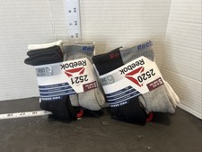 2 Reebok Boys Crew Socks Pro-Series 6 Pair Size Small 6-10.5 Black, White, Gray