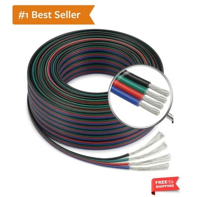 22 AWG 4-Pin RGB LED Extension Wire 33ft/10M - Flexible 4 Conductor Tinned Co...