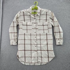 Universal Thread Women Button Up Shirt L Cream Check Collared Long Sleeve NWT