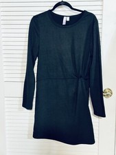 Alga Black Boho Comfy Short Dress Knotted Waist Stretch Women Size Large EUC