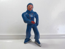 Vintage Lead figure Barclay village Ice Skater Blue red silver