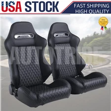Racing Seats 2 Pcs Reclinable Bucket Seats with 2 Sliders  PU Leather Seats