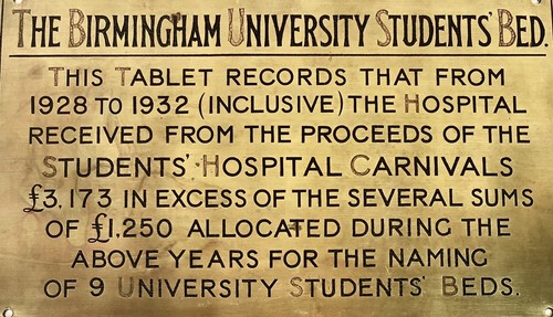 Vintage Birmingham University, Students Union Hospital Carnival, Bed Fund Plaque - Picture 2 of 9