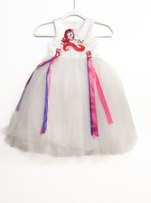 Sweet Kids Girls White Polyester Tutu Dress Floral Unicorn Princess Graphic 4