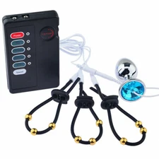 Male Shock Pene 4 Golden Balls Rings Plugs Shock Men Urethra Stretcher