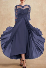 Mother of the Bride/Maid of Honor fully lined Blue Chiffon Lace Dress NWT