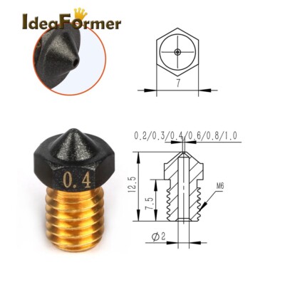 3D Drucker Düse Messing Beschichtet für 1,75mm Filament, IdeaFormer