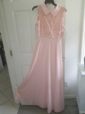 MIKAEL AGHAL Blush Lace Collar Neck Formal Gown Maxi Dress 4 STRETCH  NWT$365 | eBay