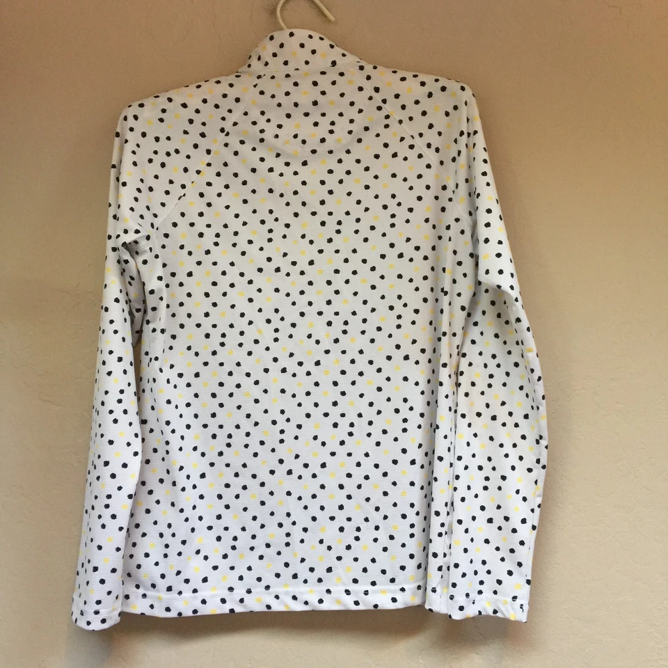 Camisa de golf deportiva Haley para mujer manga larga 1/4 cremallera top pequeña lunares blanca Foto 2 de 4