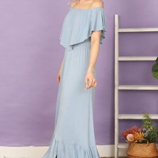 NEW Beeson River Salve Blue Ruffle Tail Elegant Gown Sweeping Floor Maxi