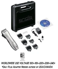Andis Rechargeable DUAL VOLTAGE Cordless Clipper KIT-Scissors,Guide Combs,CASE 