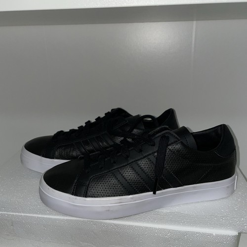 Size 6M/8.5 W Adidas Court Vantage Black Leather Sneaker White Sole - Picture 2 of 9
